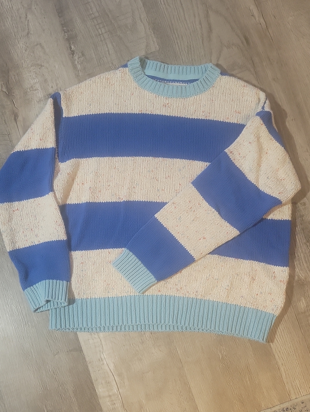 Urban Outfitters Blue and Cream Striped Crewneck Sweater